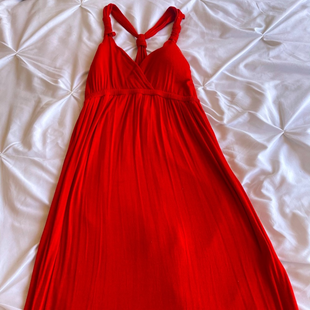 Pink Rose Long Maxi Red Summer Dress